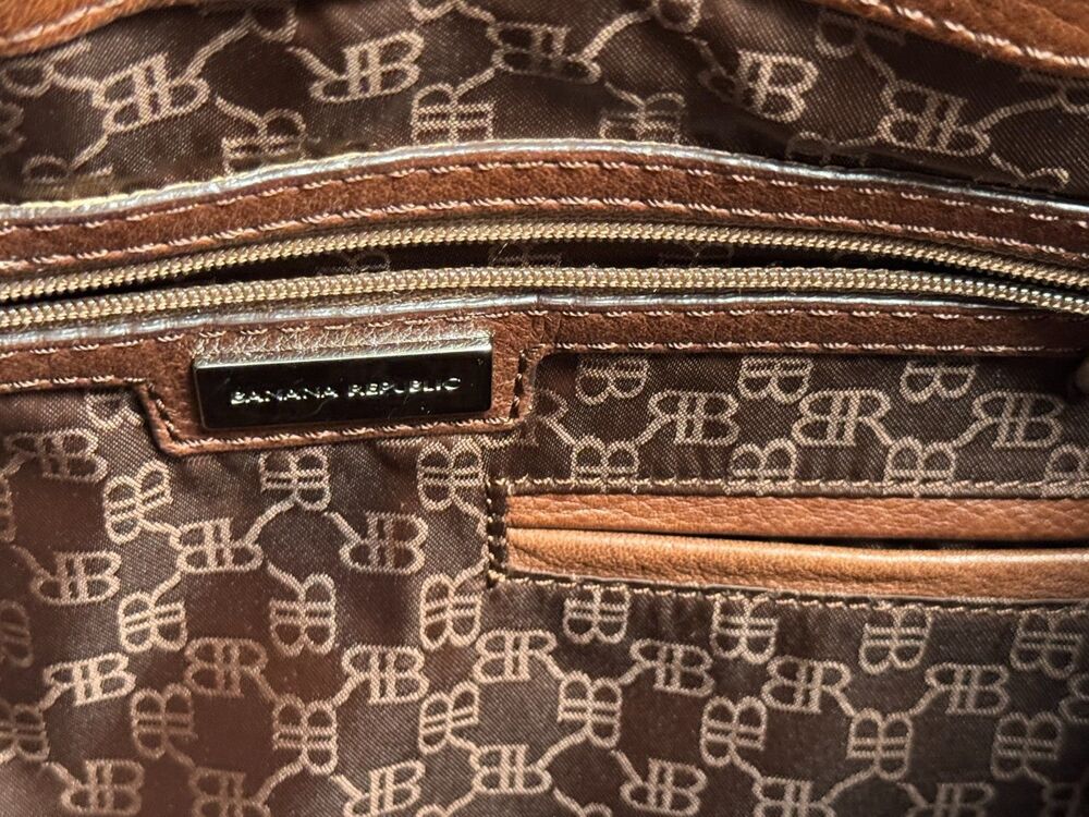 EUC Banana Republic Tan & Brown Woven Shoulder Bag Leather Trim Silver hardware - Picture 13 of 13